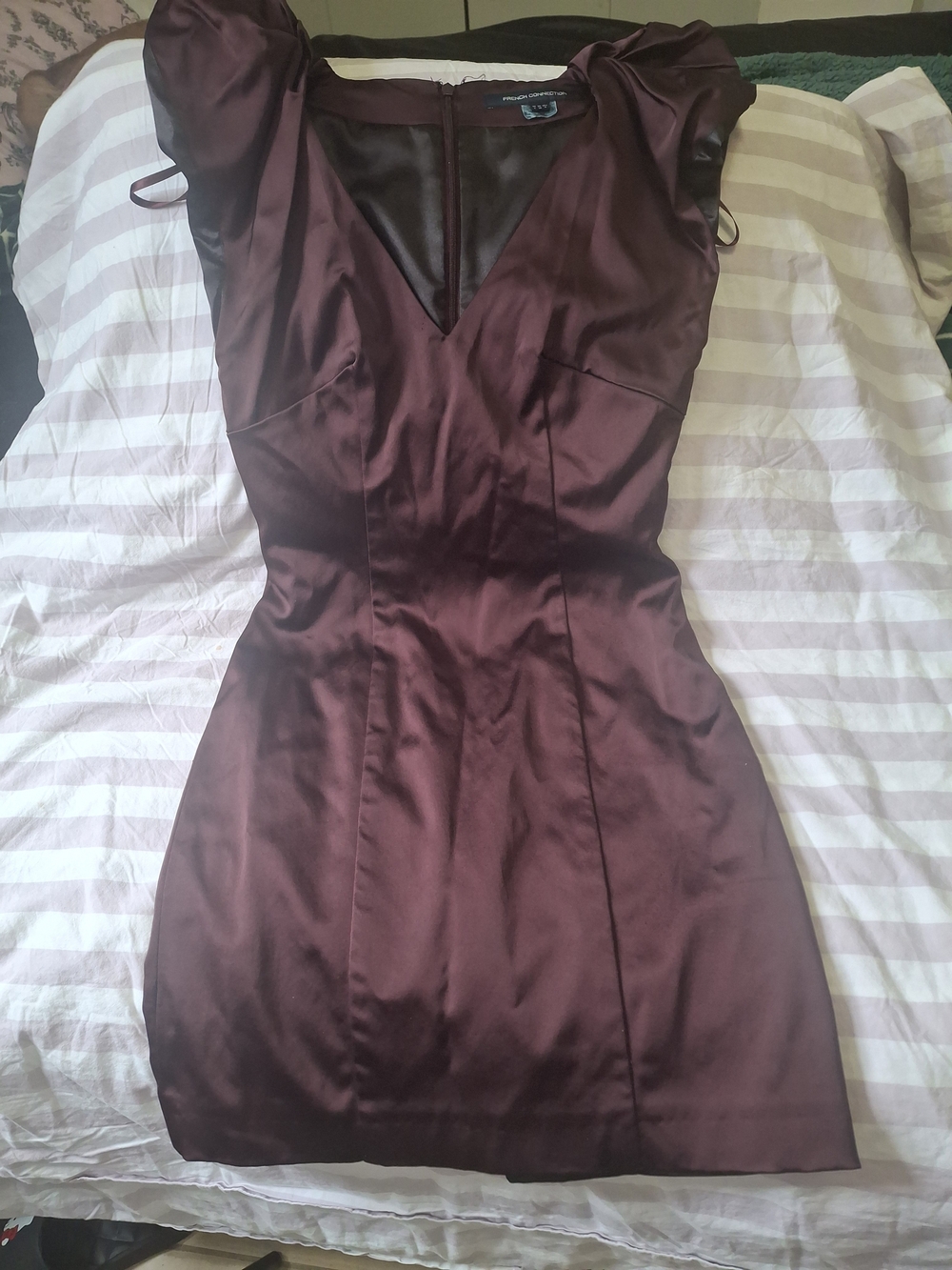 French Connection Plum Satin V-Neck Mini Dress
